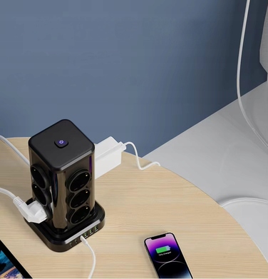 Мережевий фільтр Perys: 12 розеток, 3x USB-A, 3x USB-C, 2 м, чорний