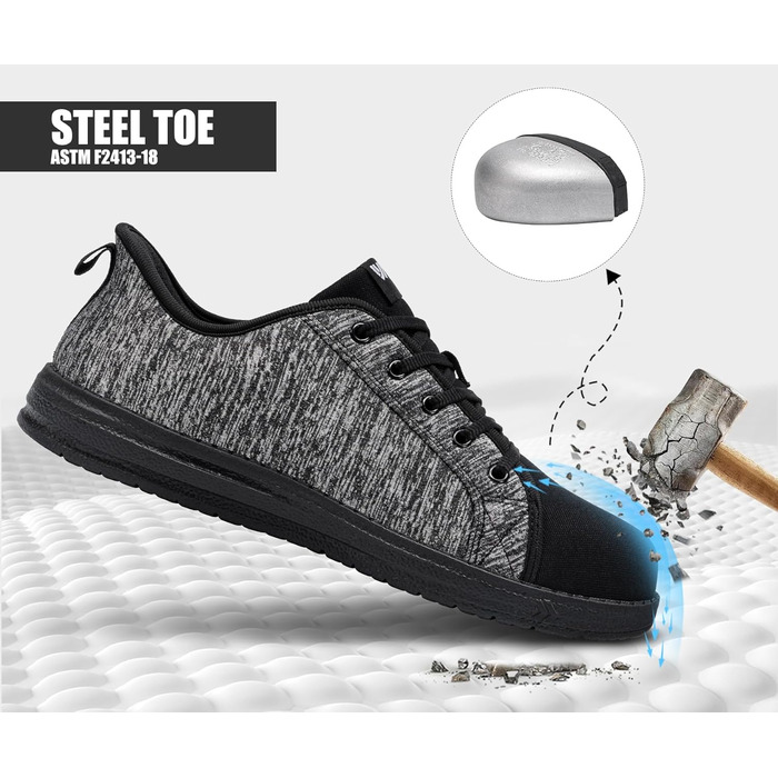 Черевики робочі чоловічі LARNMERN, захисні черевики з металевим носком, легкі, зручні, для скейтбордингу, амортизація, сірі, чорні, 42.5 EU