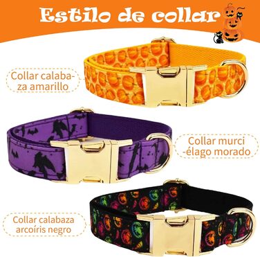 Нашийник для собак з металевою застібкою, двосторонній нашийник з іменем та номером телефону, регульовані розміри для маленьких собак, M та L (на Хелловін)