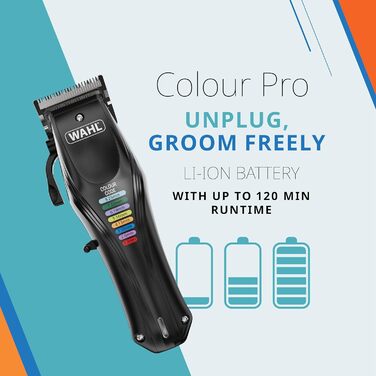 WAHL Animal Color Pro: бездротова машинка для стрижки собак з набором кольорових насадок, тиха, акумуляторна, чорна