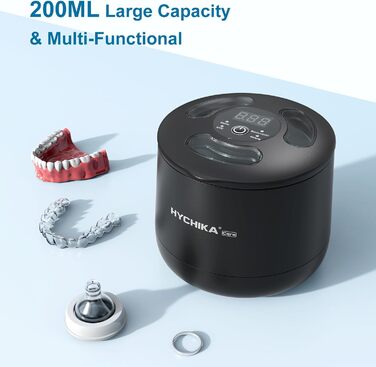 Ультразвуковий очищувач для кап, брекетів та елайнерів з УФ-стерилізацією 45 кГц, 4 режими, 200 мл, чорний