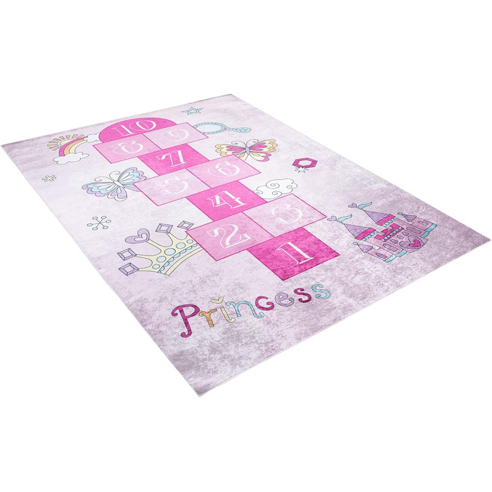 Дитячий килим TAPISO Emma, рожевий, 140x200 см, з антиковзким покриттям, принт, ÖKO-TEX, машинне прання 30°C