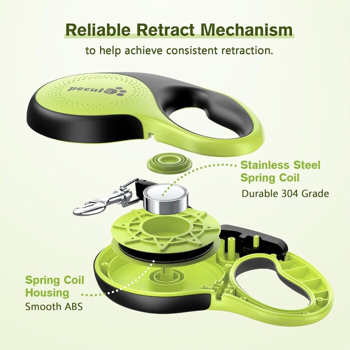 Рулетка для собак Pecute 8м, 50 кг, зелена, антизаплутування, швидке гальмування