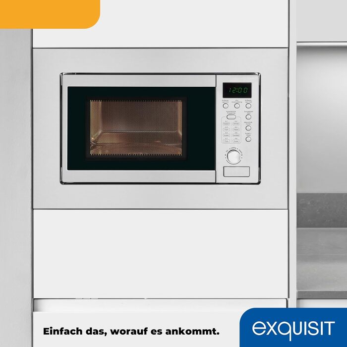 Вбудована мікрохвильова піч Exquisit EMW 20.1G Inoxlook, 20 л, 800 Вт, 8 автопрограм, таймер, діаметр обертового столу 24,5 см