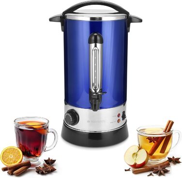 Navaris Mulled Wine Warmer/Hot Water Dispenser - Stainless Steel - with Thermostat, Level Indicator, Tap - Mulled Wine/Hot Beverage Dispenser (10 l, Blue)