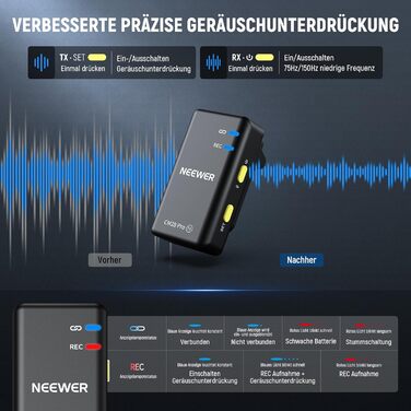 NEEWER CM28 Pro: Бездротове мікрофонний комплект (1RX+2TX) з кейсом для зарядки, 150м радіус дії, 48kHz/24Bit, шумозаглушення, сумісний з iPhone, iPad, Android, DJI, Insta360, PC, Mac