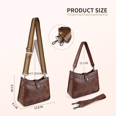 Сумка жіноча APHISON через плече коричнева середнього розміру, кросбоді, vegan leather, з широким ременем та 2 ремінцями, для подорожей