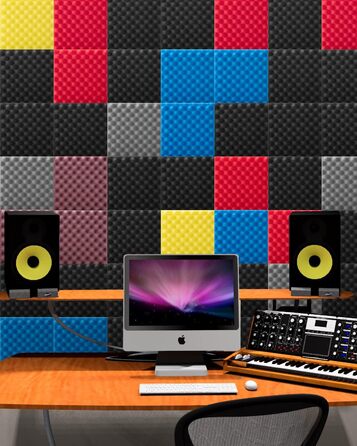 Акустичний шумопоглищаючий поролон «Яйце» з самоклейкою, 12 шт, вогнестійкий звукопоглинаючий матеріал для студії звукозапису, офісу та дому, чорний, 30×30×2,5 см