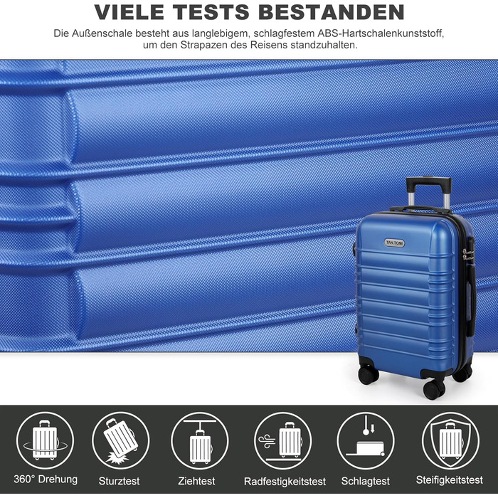 Великий валіза з ABS-пластику, Trolley, валіза для подорожей з 4 колесами (360°), кодовий замок з 3 цифрами та телескопічний ручка з алюмінію (XL – 95л) (Хмарно-блакитний, валіза L)