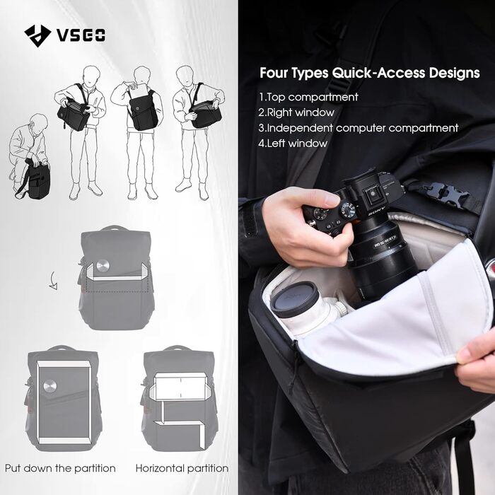 Рюкзак фотографський VSGO Black Snipe 16L для DSLR/SLR камер, DJI стабілізаторів та подорожей