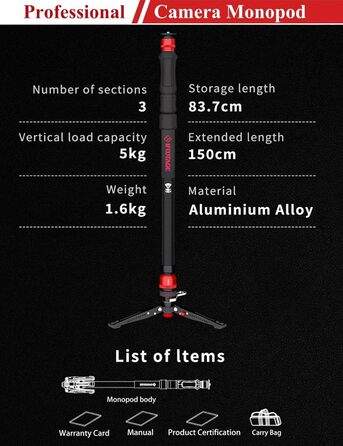 Штатив-монопод IFOOTAGE Cobra 3 C180F-P з підніжжям, 181 см, карбон, до 8 кг