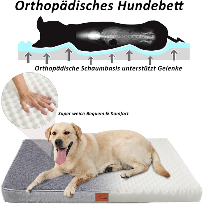 Килимок для собак Caliyo, середнього розміру, 91x69x7.6 см, з Memory Foam, сірий, можна прати