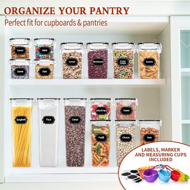 Набір контейнерів для зберігання Skroam (24 шт.), BPA-free, для крупи, цукру, борошна, з етикетками (чорний)