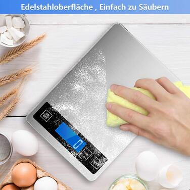 Кухонні ваги NBPOWER Digital 10 кг, електронні ваги з нержавіючої сталі, точність 1 г, сірий/сріблястий колір