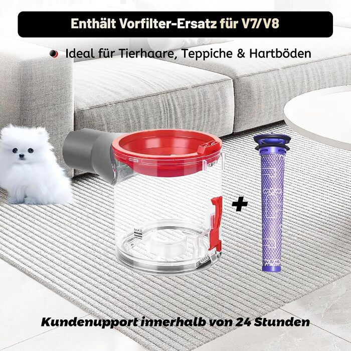 Покращений контейнер для пилу для пилососів Dyson V7 V8 SV10 SV11 (Animal, Absolute, Fluffy), запчастина №967699-01, прозорий міцний пилозбірник