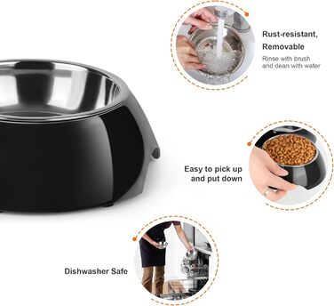 Набір мисок для собак Petvillage з нержавіючої сталі, 2 миски (113 г кожна) та стійка з міцного пластику, годівниця для цуценят, кошенят та собак середніх порід (Чорний)