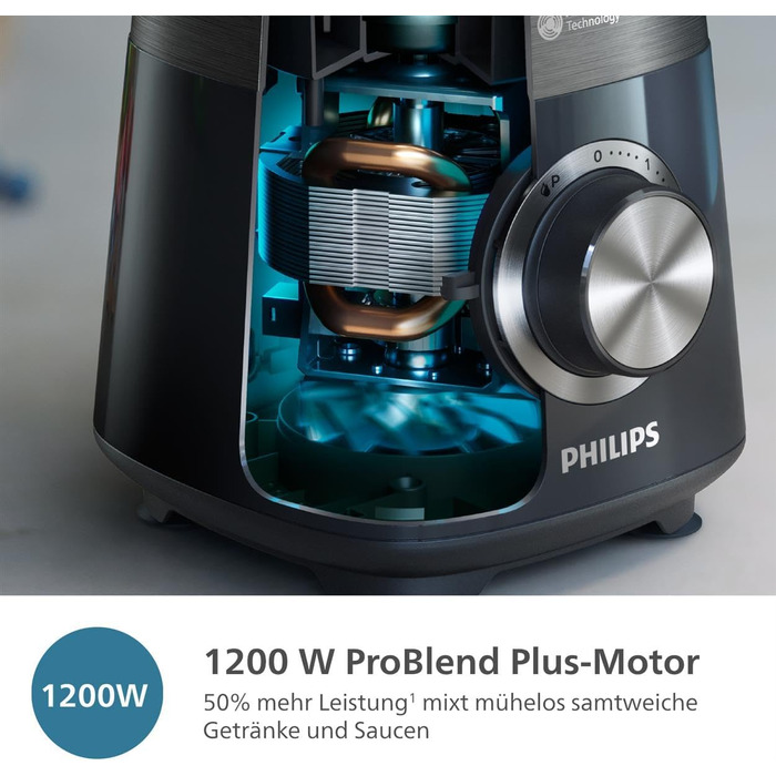Philips 5000 Series Blender with Blend-and-go Containers - 1200 W. 2L maximum capacity. ProBlend Plus technology. Dishwasher-safe parts. Black (HR3031/00) 1200 Watts