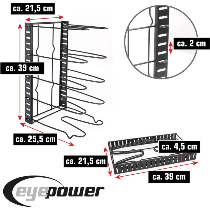 Організатор для кришок та сковорідок EYEPOWER з 5 полицями (38x21x25 см) - сталевий, чорний