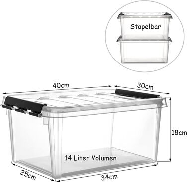 10x Storage Box Stackable Box Smart Store Classic 15 Transparent with Lid & Click Closure