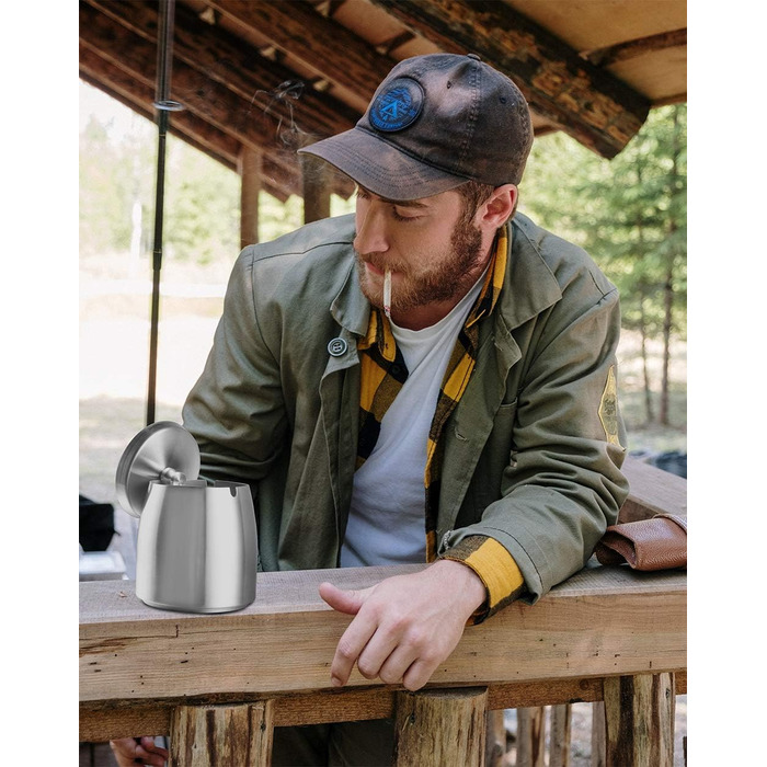 Попільничка для вулиці з кришкою - герметична, вітростійка, підлогова попільничка для вулиці та дому - попільничка з нержавіючої сталі для сигарет (срібна)