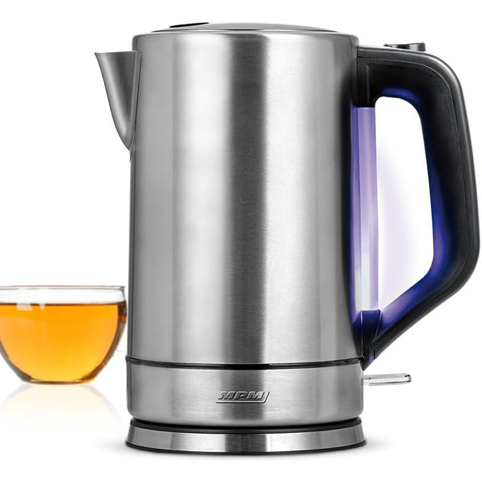 Електричний чайник MPM MCZ-85/G1, 1.7 л, без BPA, бездротовий, 360° поворотна база, антинакипний фільтр, автовимкнення, чорний, 2200W (сталь)