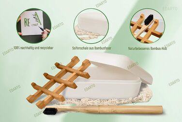 Миска для мила EDARTO® з бамбука з піддоном для стікання та кришкою – екологічна, з бамбука та кукурудзи + мішечок для мила з 100% натурального сизалю для пілінгу тіла