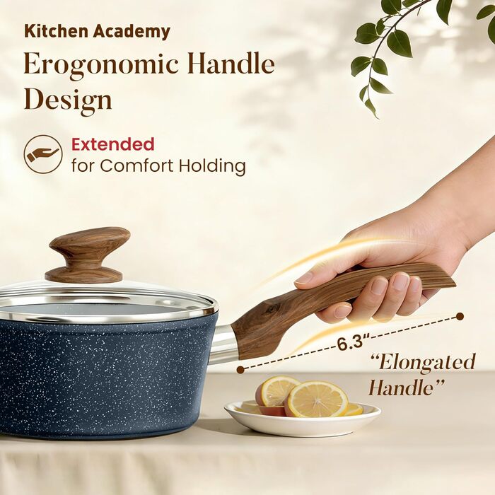 Набір посуду Kitchen Academy Granit 12 предметів для індукції, антипригарне покриття, без PFOA/PFOS, синій