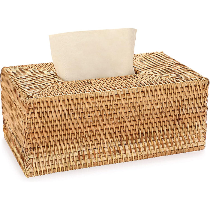 BSTKEY Rectangular Rattan Woven Paper Cover, Decorative Tissue Holder, Napkin Dispenser, Organizer, Face Towel Box for Home and Office