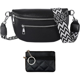 Жіноча сумка через плече з монетницею, шкіряна бананка, середнього розміру, з широким знімним ремінцем, поясна сумка для фестивалів, подорожей, повсякденного використання, біла (чорна)