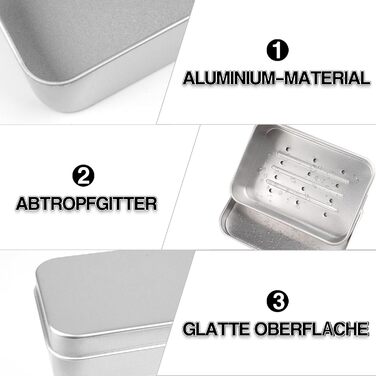 Набір мильниць для подорожей 2 шт. з алюмінію з підсіткою, вологостійкі, нержавіючі для дому, подорожей, зберігання мила та пінки для гоління. Сріблясті, прямокутні