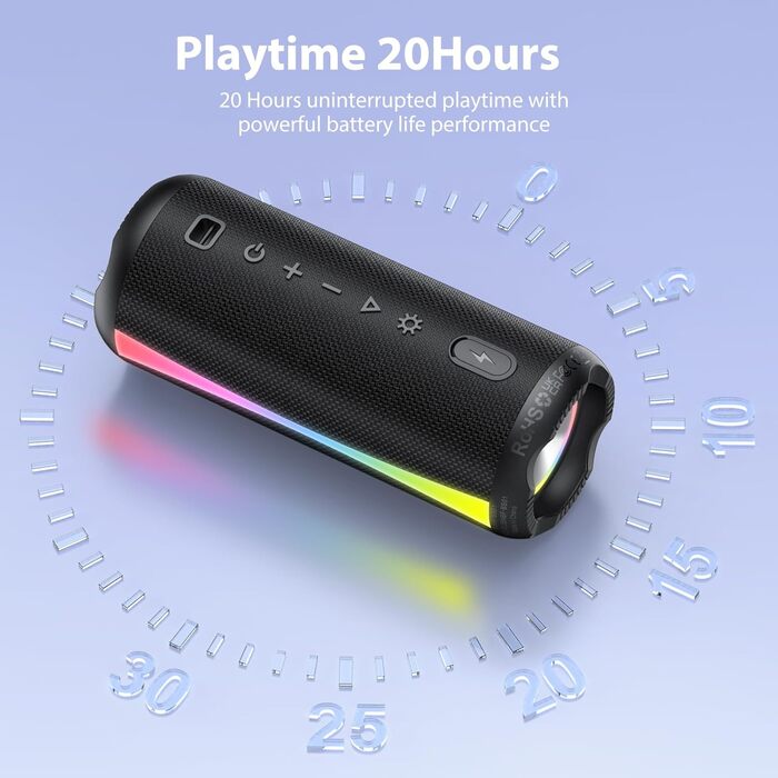 Bluetooth колонка 2026 з RGB підсвіткою, портативна, водонепроникна IPX7, з мікрофоном, для дому, саду та подорожей - антрацит