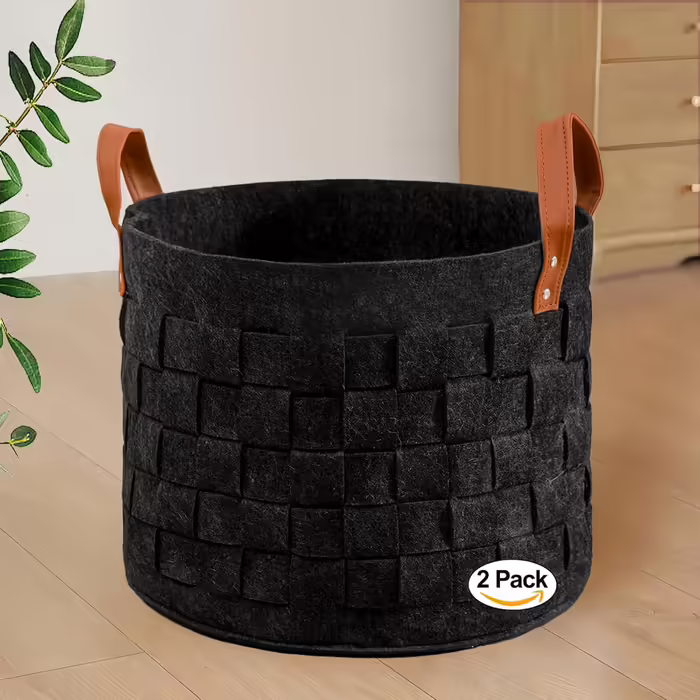 boldmonkey Storage Basket Korb Large Storage Basket Kindergarten Basket Laundry Basket Woven Black Basket Round Toy Basket 50x 33CM (Dark Grey, 2 Pack - 15