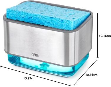 Дозатор мила OXO Good Grips з тримачем для губки, нержавіюча сталь, прозорий