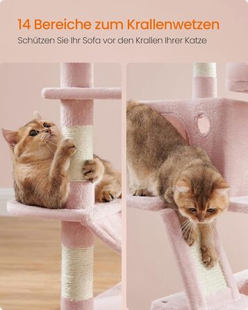 Кігтеточка Feandrea для котів, 206 см, XXL, з 13 кігтеточками, 2 платформами, 2 хованками, кошиком, помпонами, багатоярусна, плюшеве покриття, для дому, кремово-білий колір