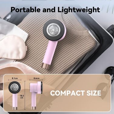 Електричний видалення ворсу з LED-дисплеєм - 6 лез з нержавіючої сталі, 3 швидкості, USB-зарядка. Підходить для одягу, светрів, ворсу на диванах та постільній білизні (білий, рожевий)