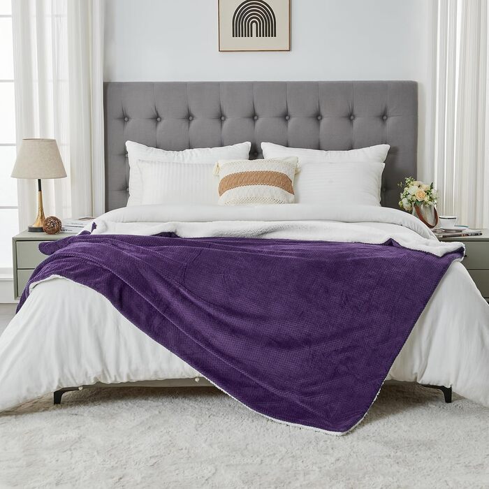 Плюшевий ковд Sochow Sherpa Fleece, 220x240 см, глибокий фіолетовий колір, для ліжка, дивана та крісла