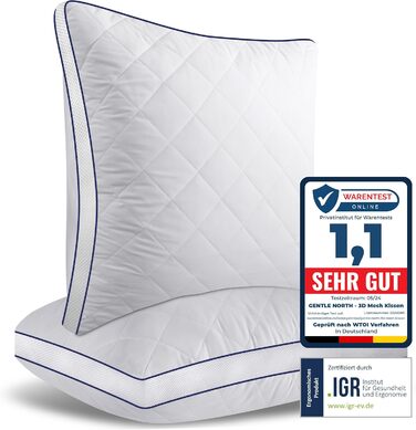 Gentle North High-Quality Pillowcases (80x80 cm size) - Hotel Quality 2-Pack. Fluffy, well-filled sleeping pillows suitable for allergy sufferers (Ökotex 100 certified) - Washable at 60°C 2x | 80x80