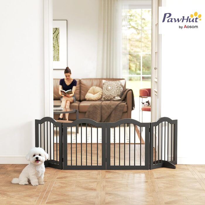 Захисний бар'єр для собак PawHut 5-секційний, 261.5 x 61 см, розкладний, з дверцятами, білий