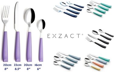 EXZACT 24-Piece Cutlery Set - Stainless Steel with Vividly Colored Plastic Handles - Comfortable to Hold - 6 x Forks, 6 x Knives, 6 x Dinner Spoons, 6 x Teaspoons (Mixed Color x 24)