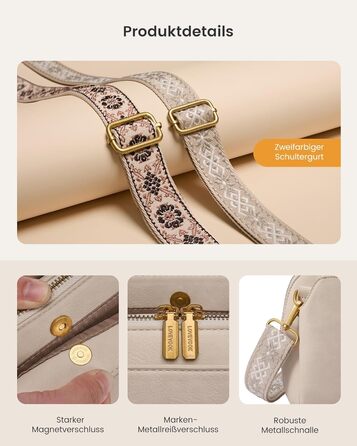 Сумка жіноча LOVEVOOK через плече, бежева: кросбоді, сумка середнього розміру, RFID-захист, 2 ремені 25x15x9 см