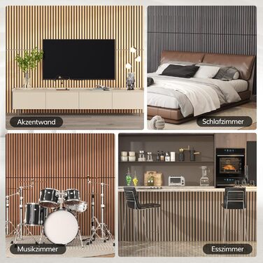 TONOR Акустичні панелі з шпонату дерева, 2,88 м² (4 шт.), 120x60x1,9 см, 3D панелі для декору та звукоізоляції, для вітальні, офісу