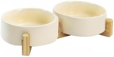 Набір мисок для котів та собак SPUNKYJUNKY з бамбукового підставки (400мл, Бежевий)