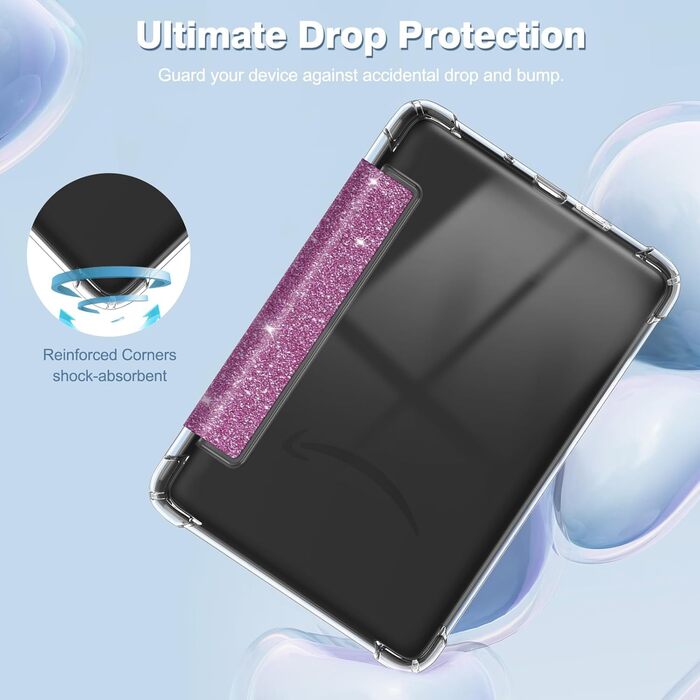 Чохол Fintie для Kindle 6 (11-го покоління) 2024/2022, прозомий, з авто-ввімкненням/вимкненням, для Kindle Basic 2024, фіолетовий з блискітками