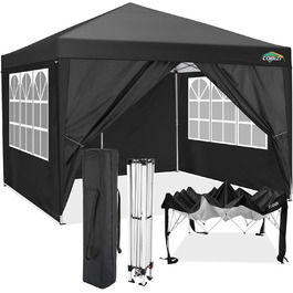 COBIZI Gazebo 3x3 Waterproof, Stable, Winter-Proof Party Tent 3x3 with 4 Side Walls, Pop-Up Folding Gazebo, UV Protection 50+, Garden Gazebo with Handbag, 8x Pegs and 4x Wind Rope, Black