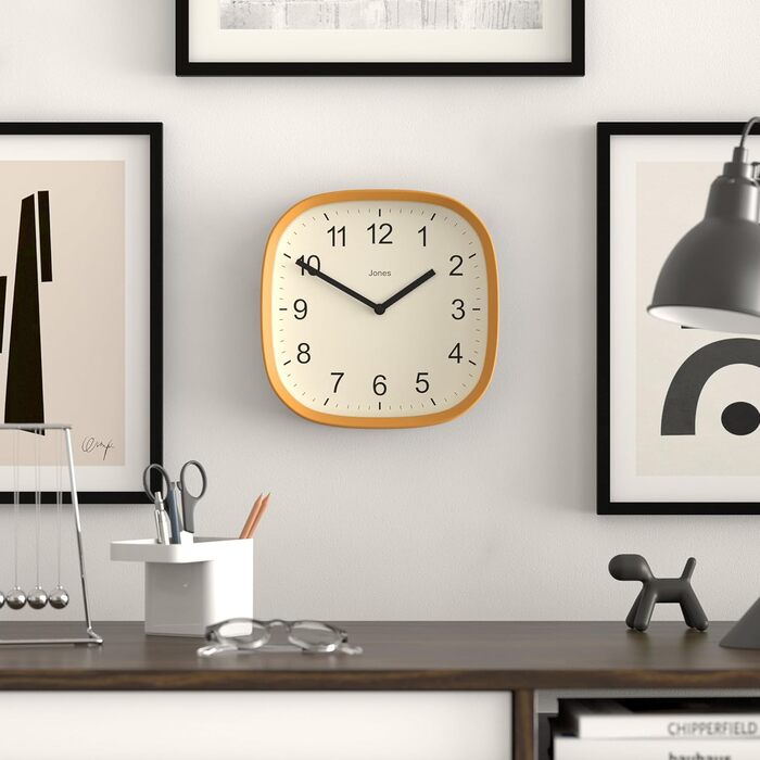 JONES CLOCKS Square Retro Wall Clock made of high-quality acrylic, 'Sprite' in Mint 25 x 25 x 5 cm (Yellow)