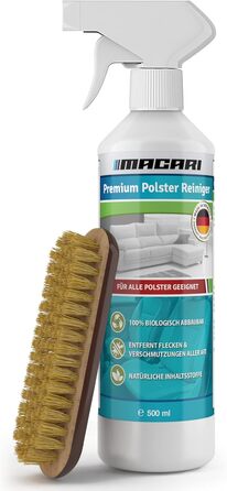 Macari Leather Care 500ml Balsam + 500ml Cleaner + 2 Sponges + Leather Brush Premium Leather Leather Cleaner Set Beeswax for Leather Couch, Car, Furniture, Jacket, Clothing, Sofa, Handbag, Shoes, Saddle Leather Fat (Upholstery Cleaner + Brush)