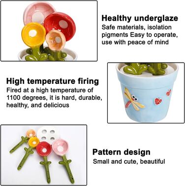 Ceramic Measuring Spoon Set in Jar – Cute Measuring Cups, Spoons for Dry and Wet Ingredients, 1 Tablespoon, 1 Teaspoon, 1/2 Teaspoon, 1/4 Teaspoon, 1 Cup