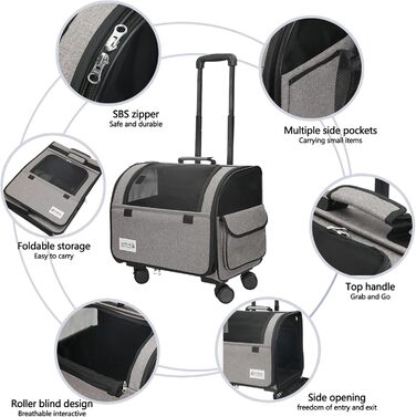 Транспортна сумка для собак та котів Galatée з колесами, розкладний рюкзак-переноска для тварин, сумісна з авіакомпаніями, з дихаючою сіткою (білий)