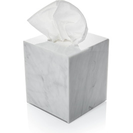 Acrylic tissue holder, transparent tissue box for cosmetic tissues, napkins, and lint-free cloths. Perfect for bathrooms, desks, workspaces, and vanity tables (Square, Marble)