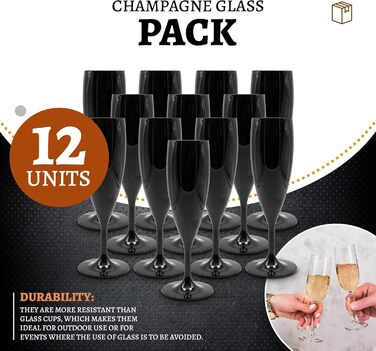 DOJA Barcelona: 12 пластикових келихів для шампанського, 195x8x2 мм, чорний полікарбонат